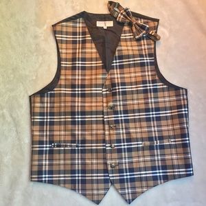 Brown Plaid Vest and Bow Tie